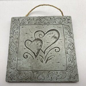Wall Hanging Ceramic Tile‎ Double Heart Green 5 3/8” Country Farmhouse Rustic